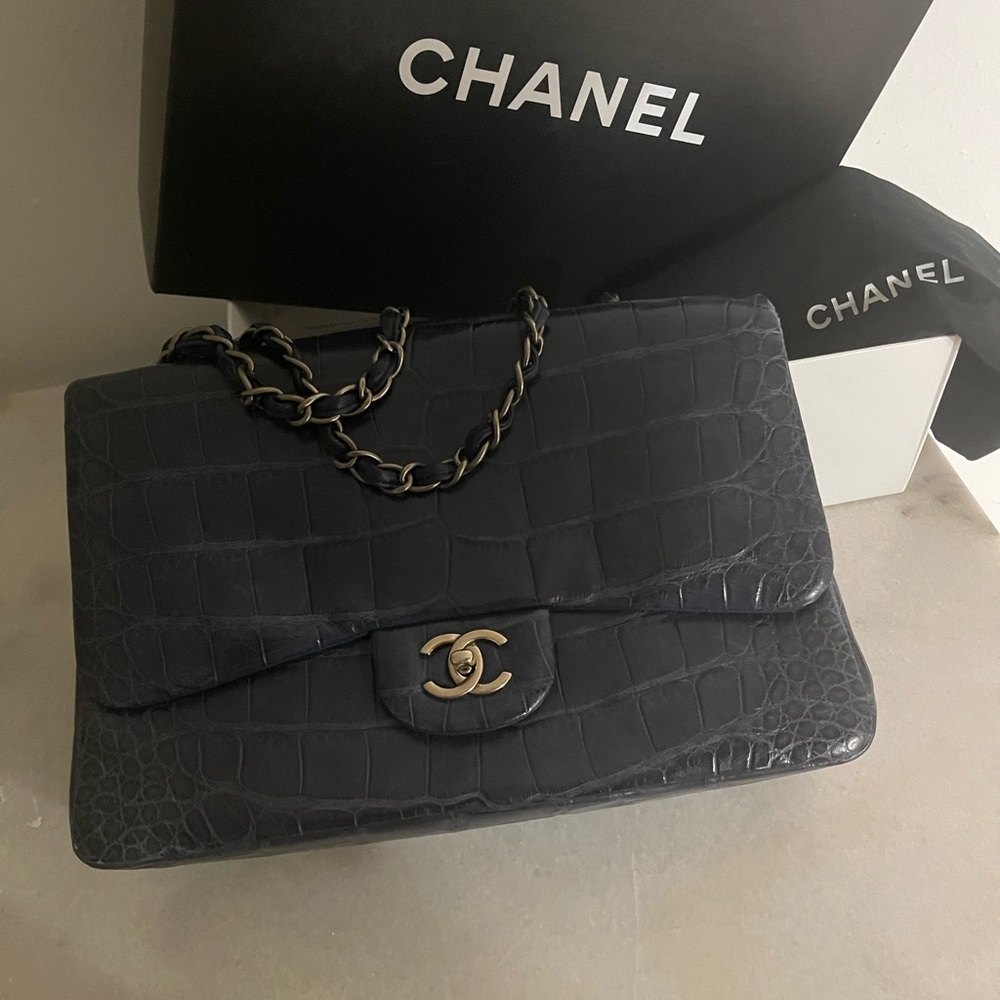Chanel Jumbo Alligator Blue Matte